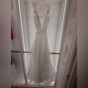 Mac Duggal White Feathered Wedding Dress